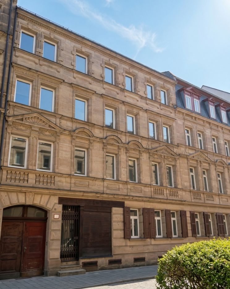 Denkmalgeschützte Sandstein-Fassade in Fürth